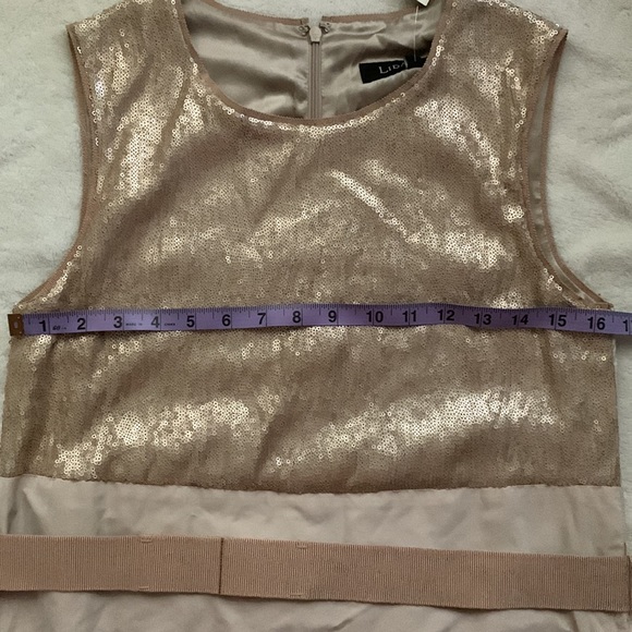 Champagne midi dress with sequins and button- up belt - Picture 4 of 7